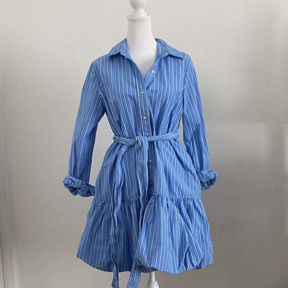Blue Striped Bubble Dress 100% Cotton
